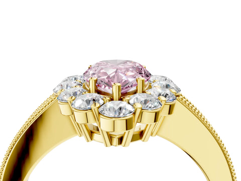 Yellow gold Fancy Pink Pear Cut Cut Halo Diamond Pavé Engagement Ring with Milgrain Detailing_28