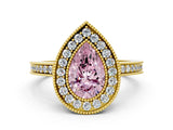 Yellow gold Fancy Pink Pear Cut Cut Halo Pavé Diamond Ring