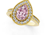 Yellow gold Fancy Pink Pear Cut Cut Halo Pavé Diamond Ring_1