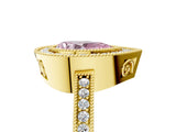 Yellow gold Fancy Pink Pear Cut Cut Halo Pavé Diamond Ring_5