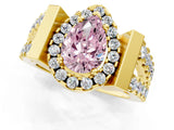 Yellow gold Fancy Pink Pear Cut Cut Halo Split Shank Prong Set Ring_1