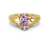 Yellow gold Fancy Pink Pear Cut Cut Milgrain Pave Diamond Engagement Ring with Four-Prong Setting_3