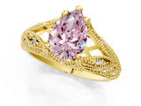 Yellow gold Fancy Pink Pear Cut Cut Milgrain Pave Diamond Engagement Ring with Four-Prong Setting_4