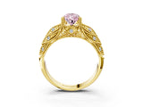Yellow gold Fancy Pink Pear Cut Cut Milgrain Pave Diamond Engagement Ring with Four-Prong Setting_6