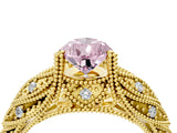Yellow gold Fancy Pink Pear Cut Cut Milgrain Pave Diamond Engagement Ring with Four-Prong Setting_7