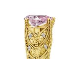 Yellow gold Fancy Pink Pear Cut Cut Milgrain Pave Diamond Engagement Ring with Four-Prong Setting_8