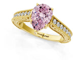 Yellow gold Fancy Pink Pear Cut Cut Pave Band Milgrain Solitaire Ring_1