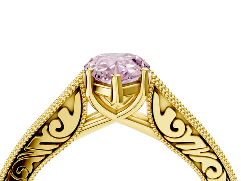 Yellow gold Fancy Pink Pear Cut Cut Pave Band Milgrain Solitaire Ring_4