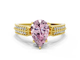 Yellow gold Fancy Pink Pear Cut Cut Pave Split Shank Engagement Ring with Four-Prong Setting