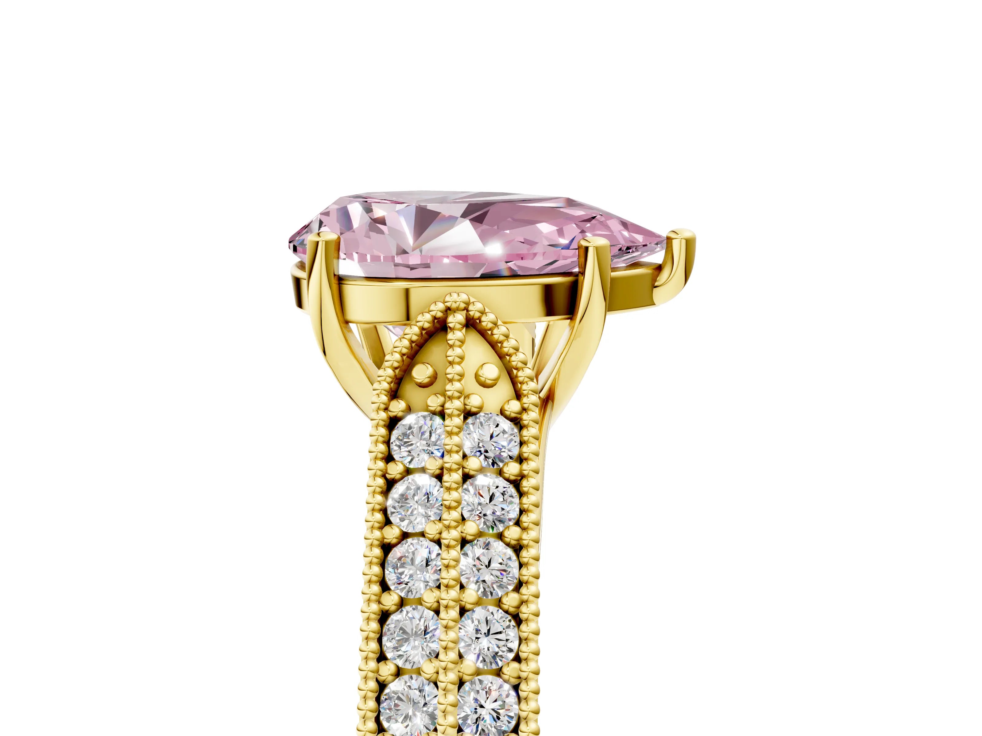 Yellow gold Fancy Pink Pear Cut Cut Pave Split Shank Engagement Ring with Four-Prong Setting_5