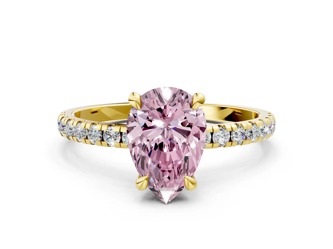 Yellow gold Fancy Pink Pear Cut Diamond Brilliant Solitaire Ring with Pavé Band and Four-Prong Setting_24