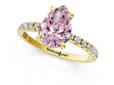 Yellow gold Fancy Pink Pear Cut Diamond Brilliant Solitaire Ring with Pavé Band and Four-Prong Setting_25