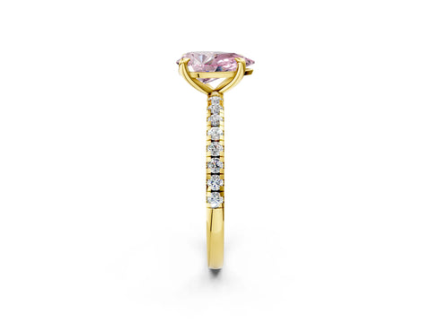 Yellow gold Fancy Pink Pear Cut Diamond Brilliant Solitaire Ring with Pavé Band and Four-Prong Setting_2