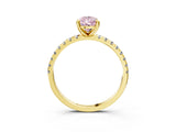 Yellow gold Fancy Pink Pear Cut Diamond Brilliant Solitaire Ring with Pavé Band and Four-Prong Setting_3