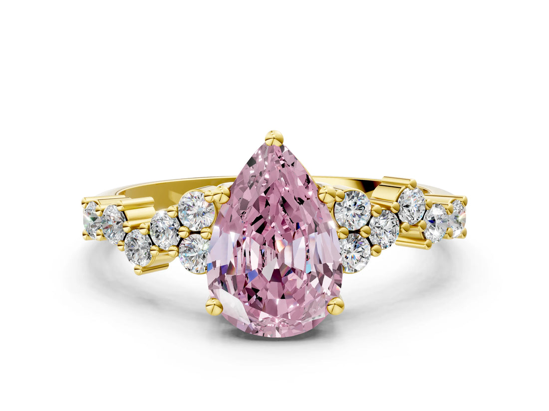Yellow gold Fancy Pink Pear Cut Diamond Cluster Pavé Band with Four-Prong Setting_12
