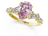 Yellow gold Fancy Pink Pear Cut Diamond Cluster Pavé Band with Four-Prong Setting_13