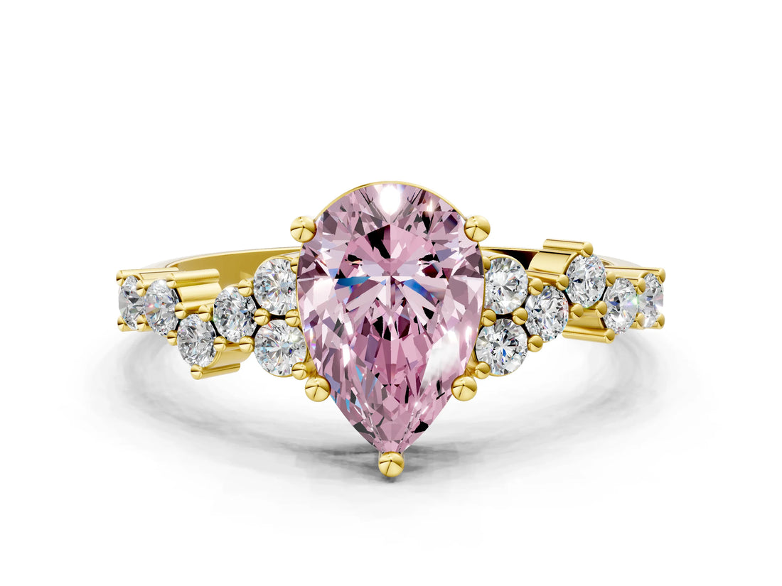 Yellow gold Fancy Pink Pear Cut Diamond Cluster Pavé Band with Four-Prong Setting_3