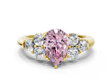 Yellow gold Fancy Pink Pear  Cut Diamond Cluster Ring with Round Accent Stones and Prong Setting on a Classic Band_52