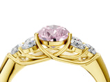 Yellow gold Fancy Pink Pear  Cut Diamond Cluster Ring with Round Accent Stones and Prong Setting on a Classic Band_56