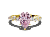Yellow gold Fancy Pink Pear Cut Diamond Cluster Side Stone Solitaire Ring with Prong Setting_53