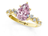 Yellow gold Fancy Pink Pear Cut Diamond Cluster Side Stone Solitaire Ring with Prong Setting_54