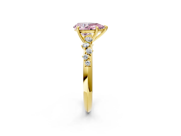 Yellow Gold Pear-Shaped Graduated Cluster Engagement Ring Setting for Fancy Pink Center