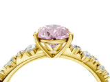 Yellow gold Fancy Pink Pear Cut Diamond Cluster Side Stone Solitaire Ring with Prong Setting_57