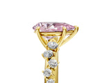 Yellow gold Fancy Pink Pear Cut Diamond Cluster Side Stone Solitaire Ring with Prong Setting_58