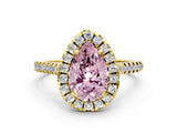 Yellow gold Fancy Pink Pear Cut Diamond Cushion Halo Ring with Pavé Band