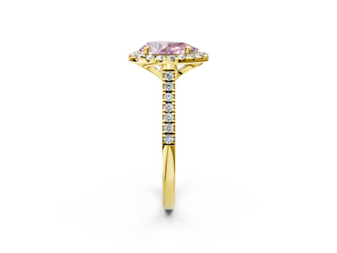 Yellow gold Fancy Pink Pear Cut Diamond Cushion Halo Ring with Pavé Band_2