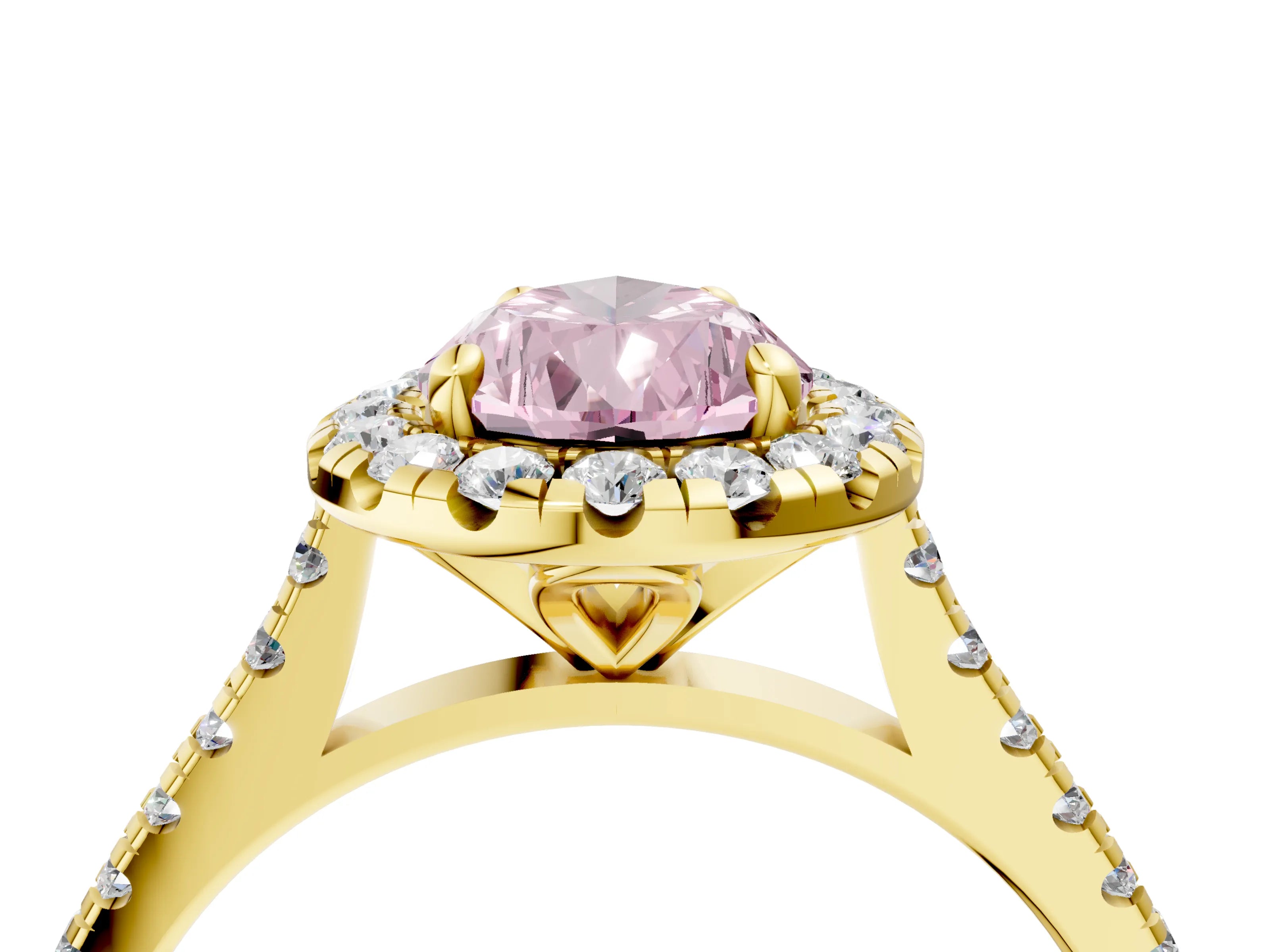 Yellow gold Fancy Pink Pear Cut Diamond Cushion Halo Ring with Pavé Band_4