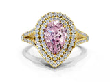 Yellow gold Fancy Pink Pear Cut Diamond Double Halo Ring with Pavé Band and Prong Setting_73