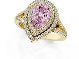 Yellow gold Fancy Pink Pear Cut Diamond Double Halo Ring with Pavé Band and Prong Setting_74