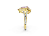 Yellow gold Fancy Pink Pear Cut Diamond Double Halo Ring with Pavé Band and Prong Setting_75