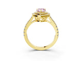 Yellow gold Fancy Pink Pear Cut Diamond Double Halo Ring with Pavé Band and Prong Setting_76