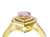 Yellow gold Fancy Pink Pear Cut Diamond Double Halo Ring with Pavé Band and Prong Setting_77