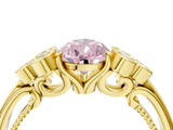 Yellow gold Fancy Pink Pear  Cut Diamond Engagement Ring with Bezel Set Round Side Stones and Prong Setting_56
