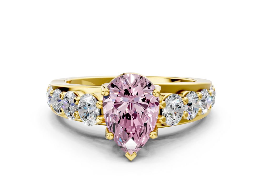 Yellow gold Fancy Pink Pear  Cut Diamond Engagement Ring with Pavé Band and Four-Prong Setting_3