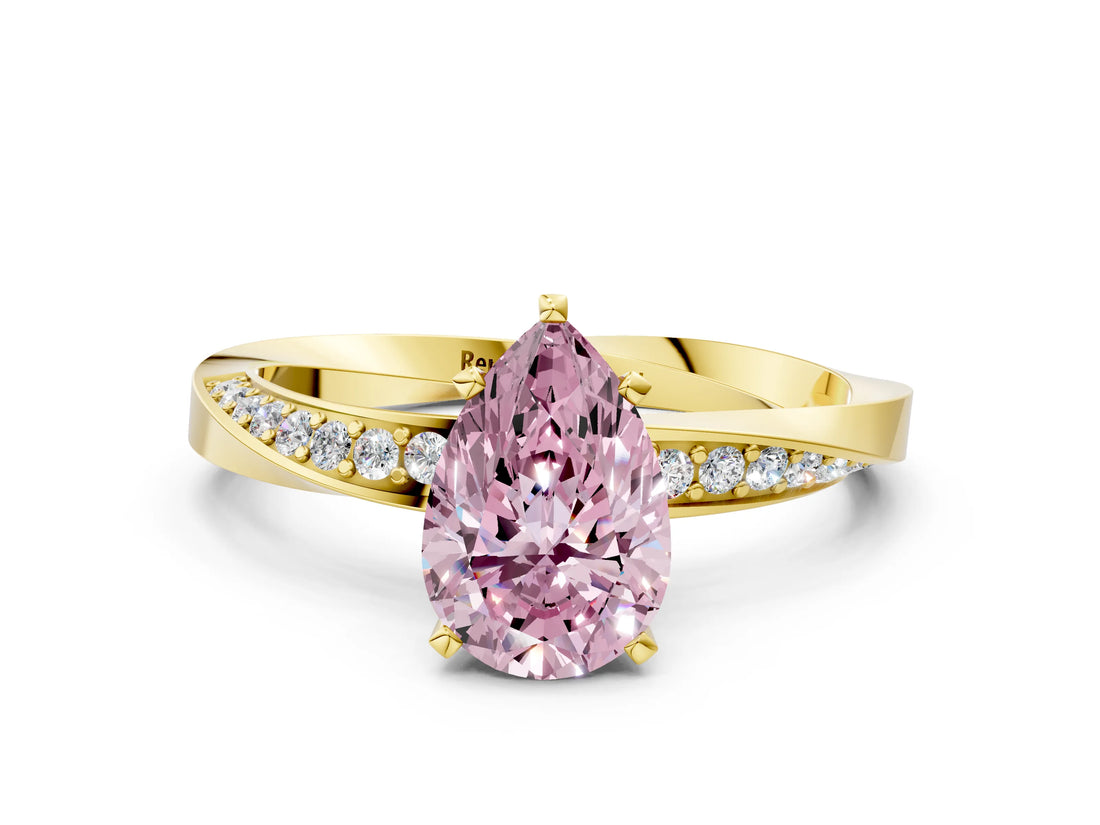 Yellow gold Fancy Pink Pear Cut Diamond Engagement Ring with Side Stone Accents and Four-Prong Setting_12
