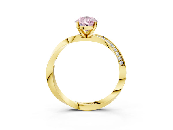 Yellow gold Fancy Pink Pear Cut Diamond Engagement Ring with Side Stone Accents and Four-Prong Setting