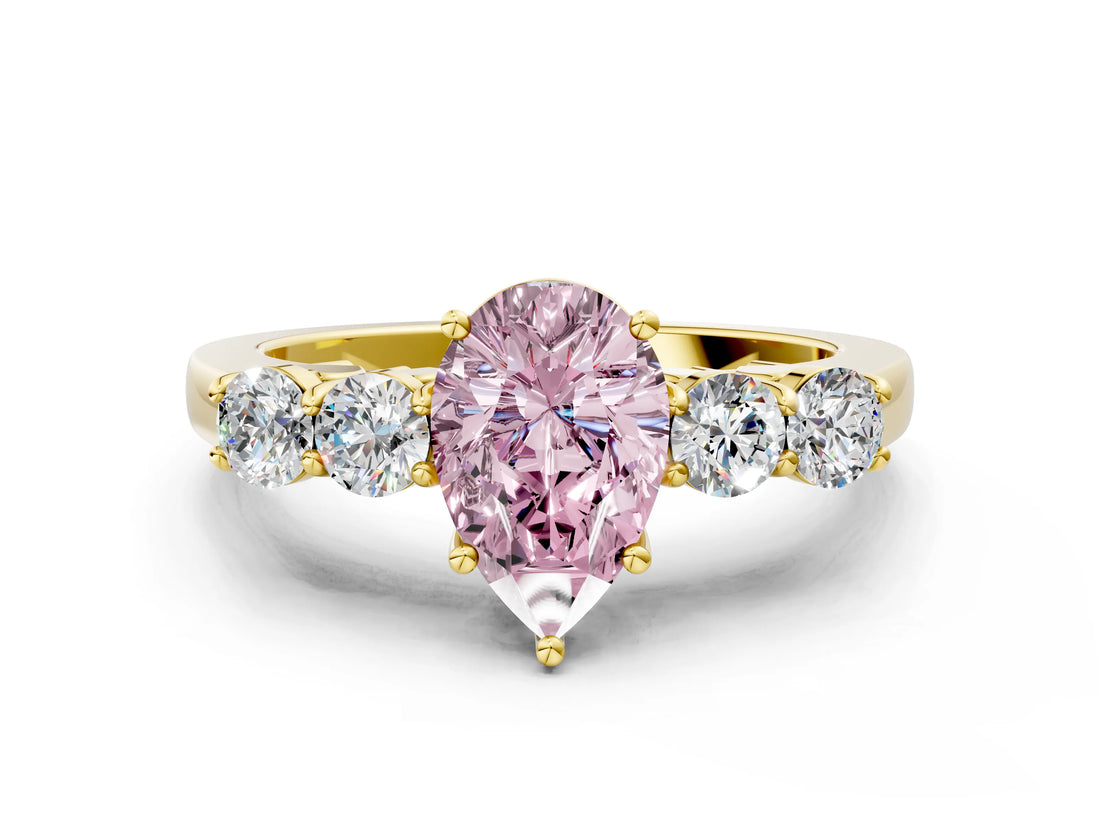 Yellow gold Fancy Pink Pear  Cut Diamond Five-Stone Prong Set White Gold Ring_31
