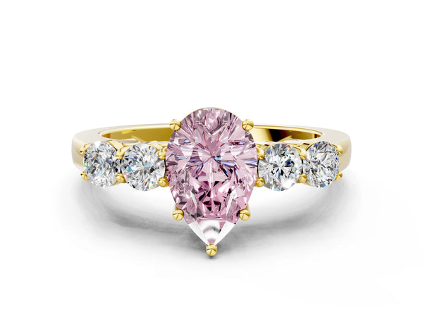 Yellow gold Fancy Pink Pear  Cut Diamond Five-Stone Prong Set White Gold Ring