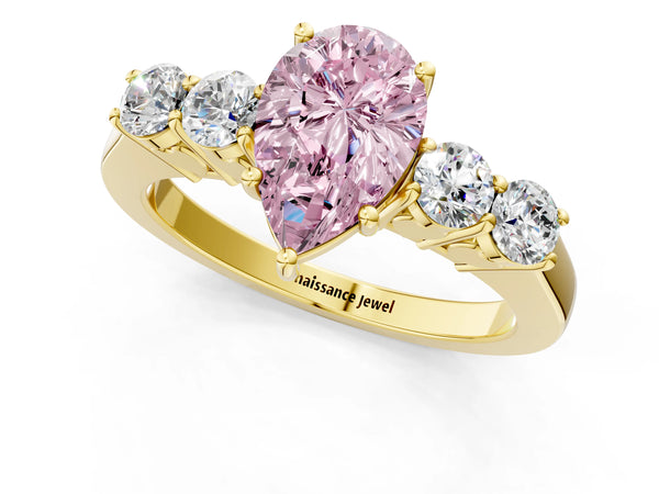 Yellow gold Fancy Pink Pear  Cut Diamond Five-Stone Prong Set White Gold Ring