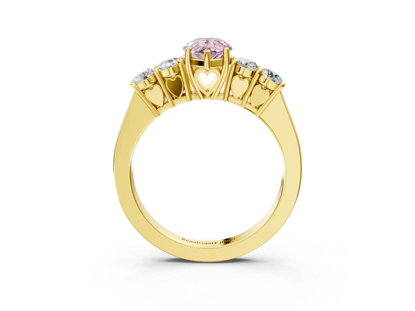 Yellow gold Fancy Pink Pear  Cut Diamond Five-Stone Prong Set White Gold Ring