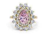 Yellow gold Fancy Pink Pear Cut Diamond Floral Double Halo Engagement Ring with Prong Setting_24