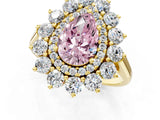 Yellow gold Fancy Pink Pear Cut Diamond Floral Double Halo Engagement Ring with Prong Setting_25