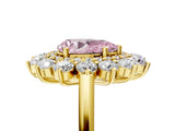 Yellow gold Fancy Pink Pear Cut Diamond Floral Double Halo Engagement Ring with Prong Setting_29