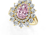 Yellow gold Fancy Pink Pear Cut Diamond Floral Double Halo Engagement Ring with Prong Setting_73