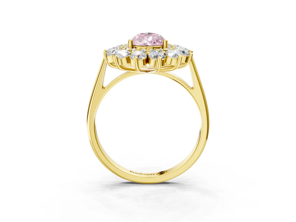 Yellow Gold Pear-Shaped Floral Double Halo Engagement Ring Setting for Fancy Pink Center
