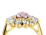 Yellow gold Fancy Pink Pear Cut Diamond Floral Double Halo Engagement Ring with Prong Setting_76
